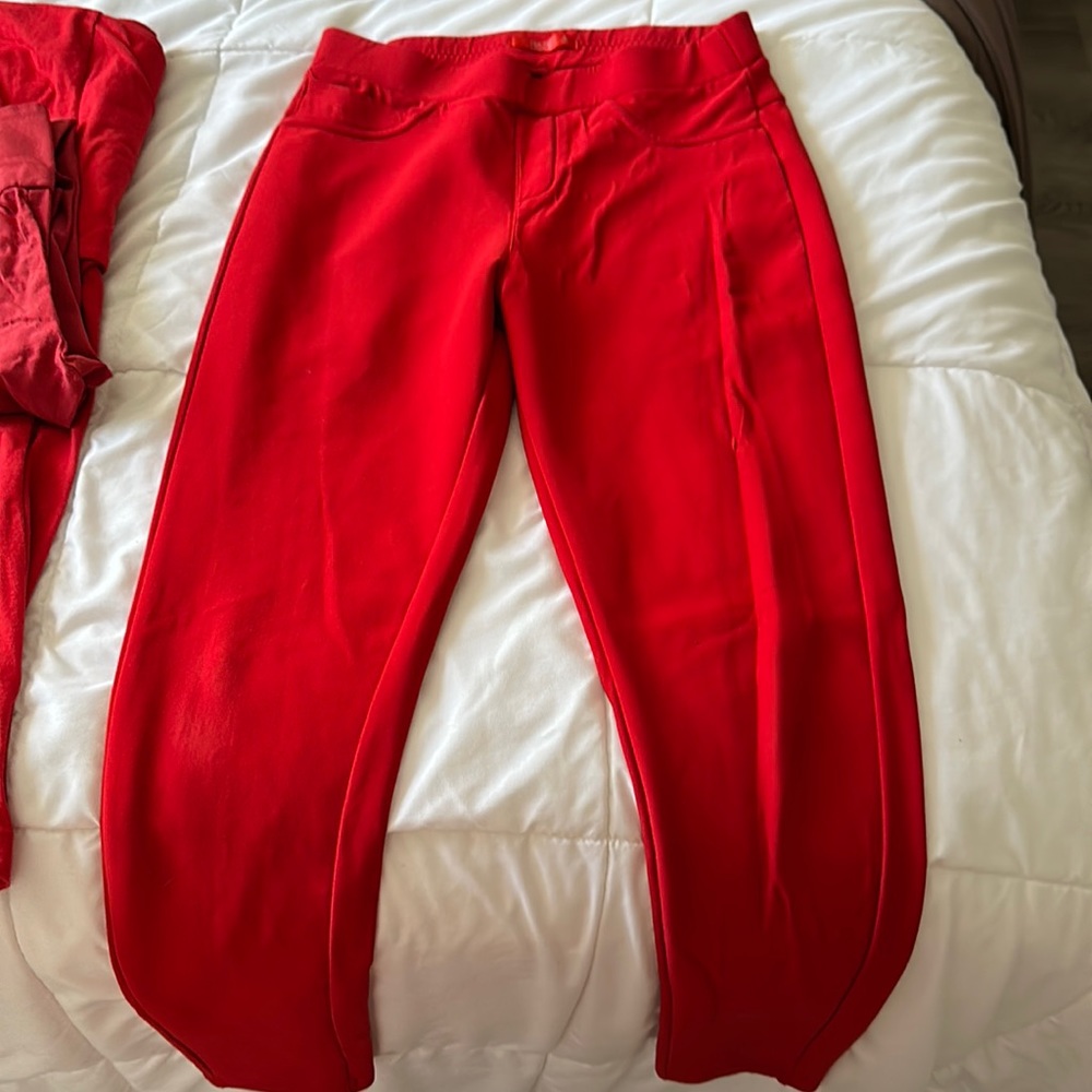 Red Skinny Spandex Faux Slack